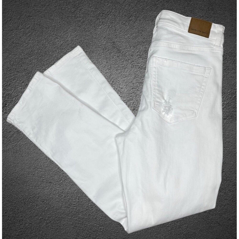 American Eagle White Distressed Mom Straight Jeans 0R 26W High Rise Stretch